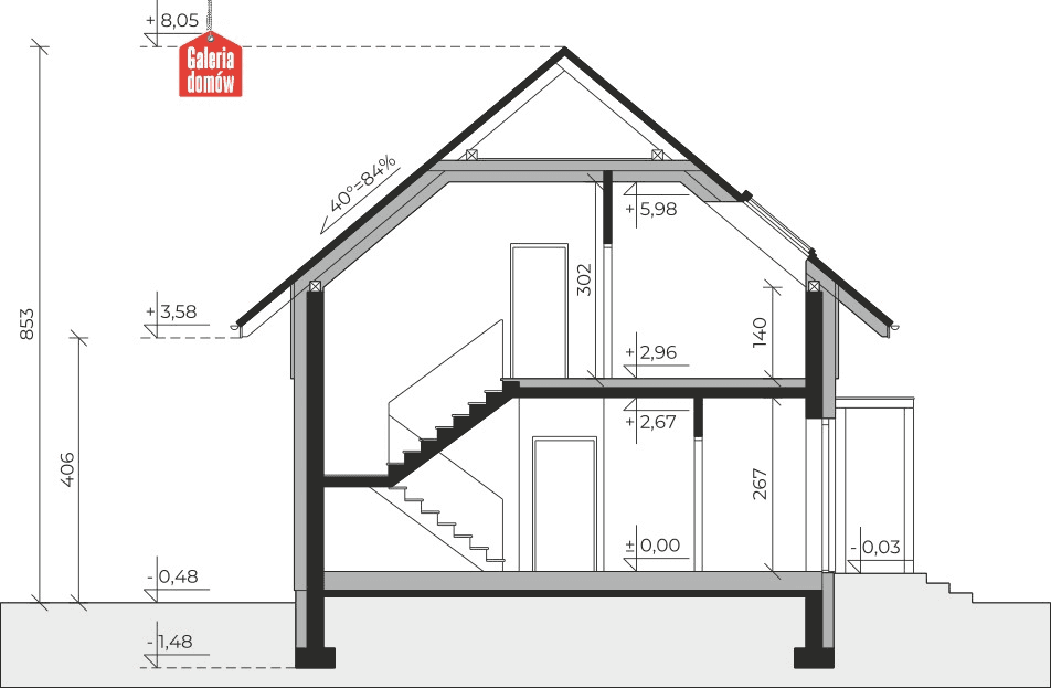 Przekrój projekt Dom przy Alabastrowej 64