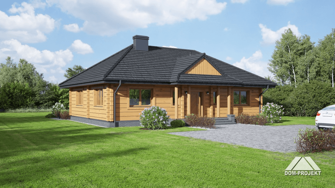 Wizualizacja domu jednorodzinnego konstrukcja bal drewniany chmielniki średnie r1