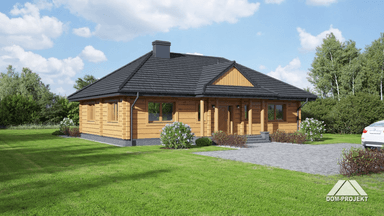 Wizualizacja domu jednorodzinnego konstrukcja bal drewniany chmielniki średnie r1