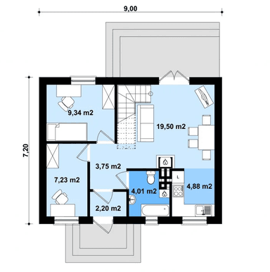 Rzut parteru projekt domu Ewa