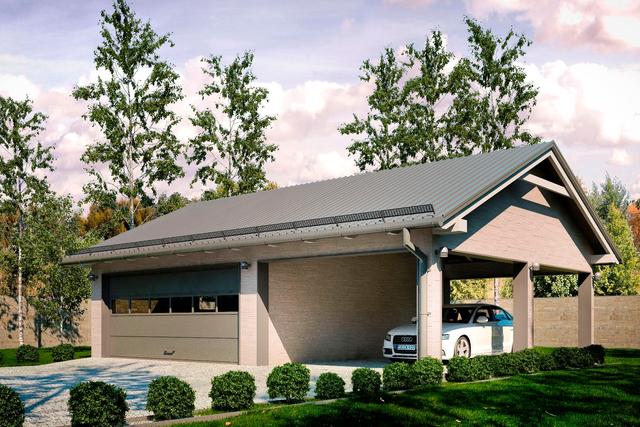 G163 - Budynek garażowy z wiatą