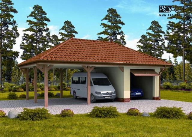 G249 garaż jednostanowiskowy z wiatą