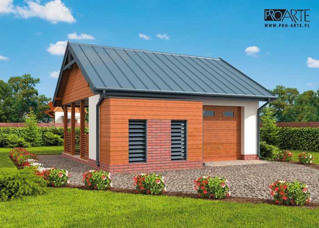 G288 garaż jednostanowiskowy z wiatą rekreacyjną