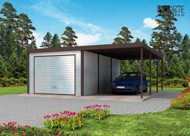 GB3 projekt garażu jednostanowiskowego z wiatą