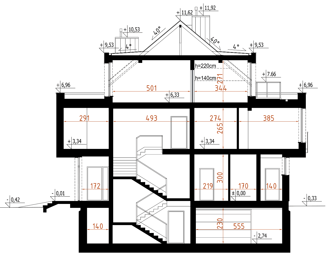 Przekrój budynek usługowo-mieszklany D210