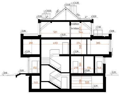 Przekrój budynek usługowo-mieszklany D210