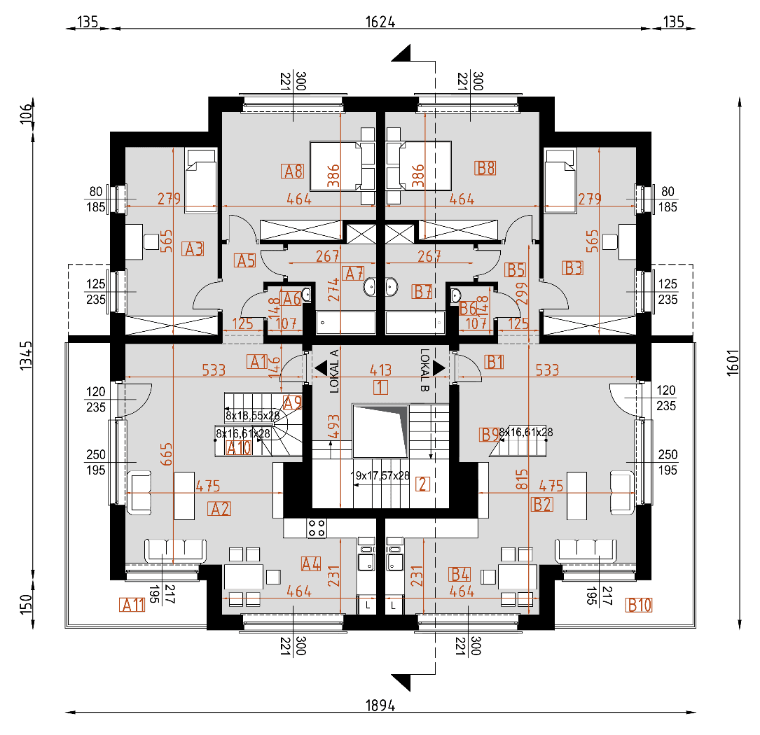 Piętro w projekt D210 usługowo-mieszkalny