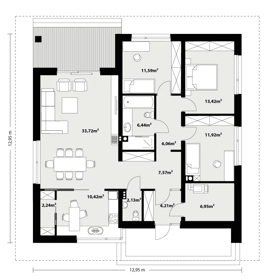 Rzut parteru w projekcie Irysek 4 dom z budową
