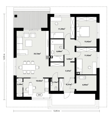 Rzut parteru w projekcie Irysek 4 dom z budową