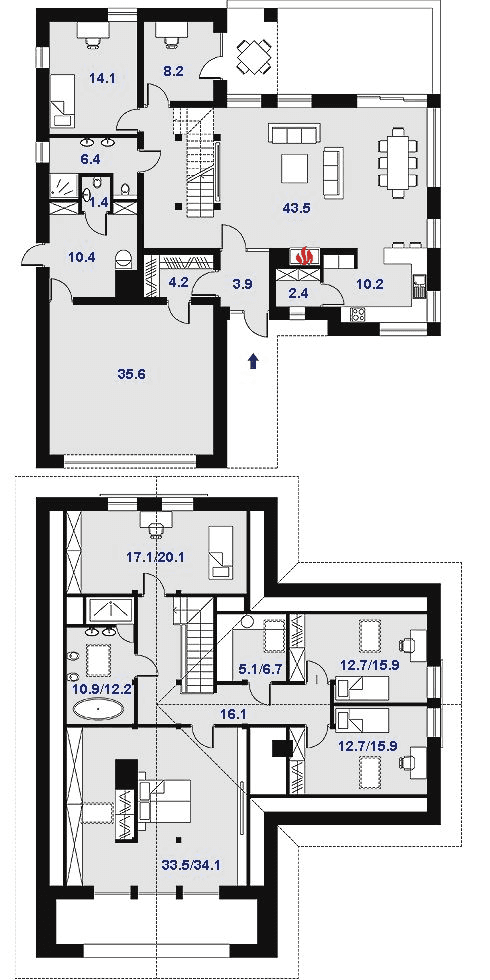 Rzut parteru i poddasza projekt Orlean