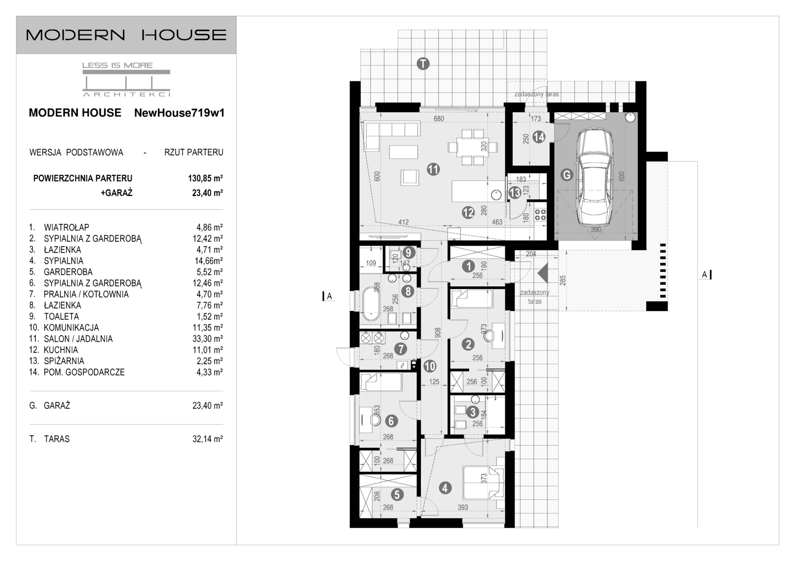 Rzut parteru w projekcie domu New House 719 w1