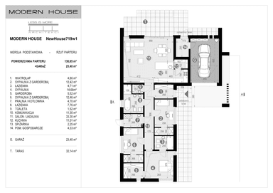 Rzut parteru w projekcie domu New House 719 w1