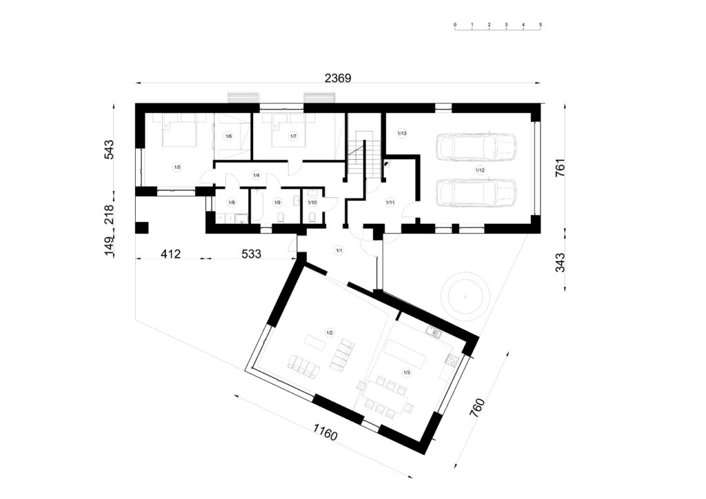 Rzut parteru projektu domu A-57