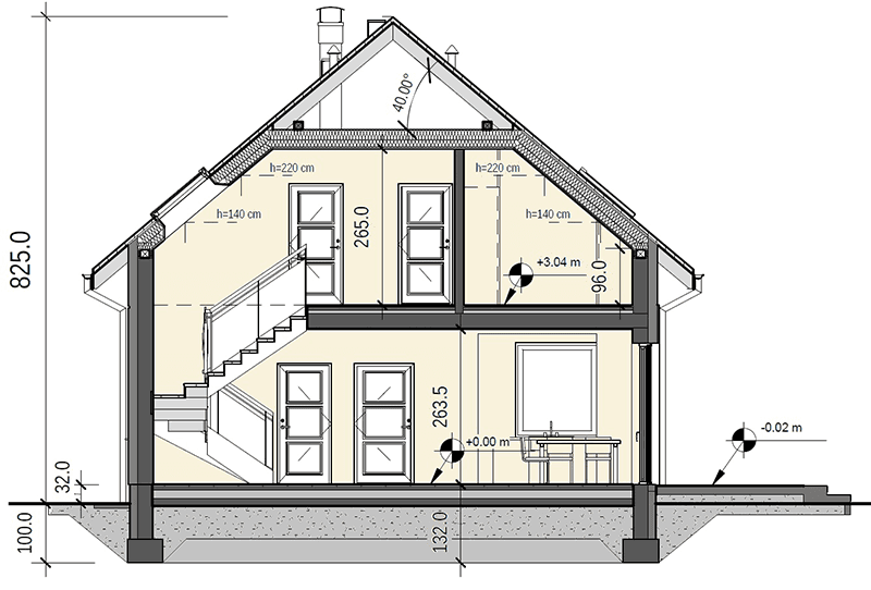 Przekrój budynku jednorodzinnego Baset 1