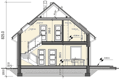 Przekrój budynku jednorodzinnego Baset 1