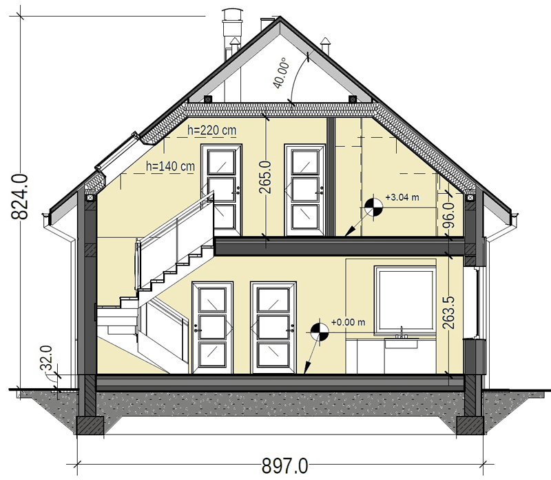 Przekrój domu jednorodzinnego Baset 7