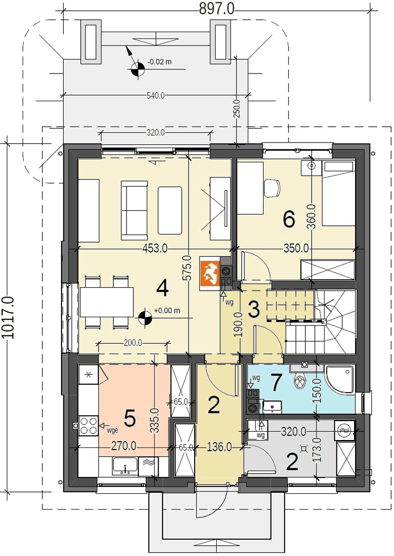 Rzut parteru domu jednorodzinnego Baset 7