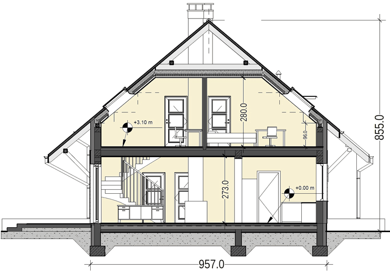 Przekrój domu jednorodzinnego Bocian 4
