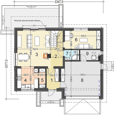 Rzut parteru domu jednorodzinnego Bocian 4