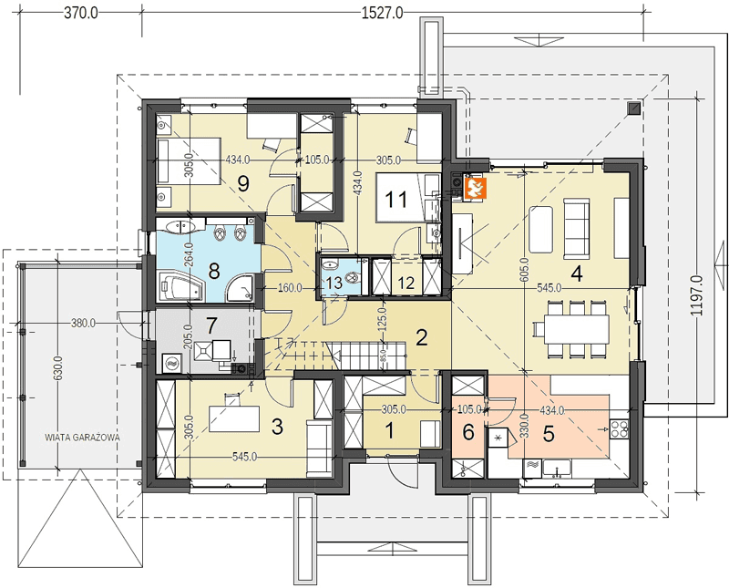 Rzut parteru domu jednorodzinnego Heros 4