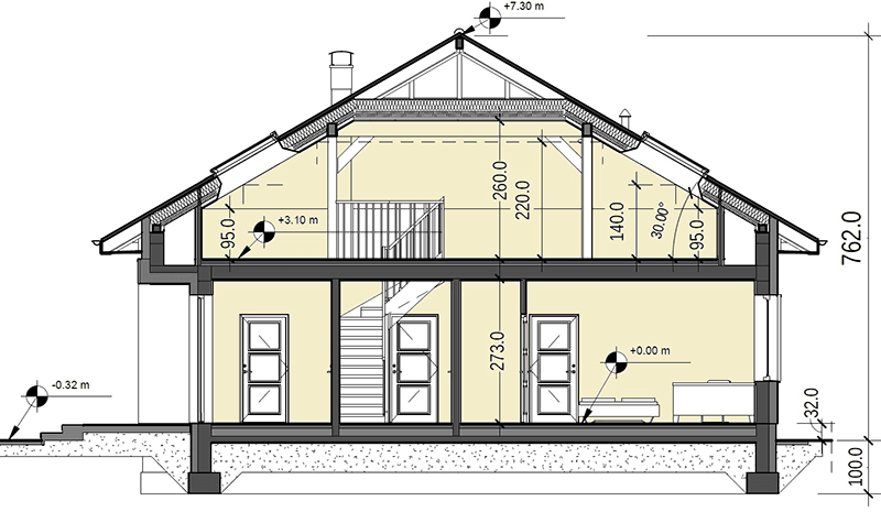 Przekrój domu jednorodzinnego Heros bez garażu