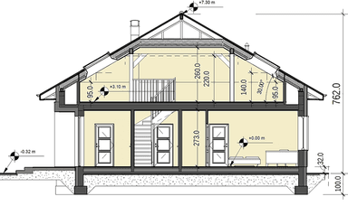 Przekrój domu jednorodzinnego Heros bez garażu
