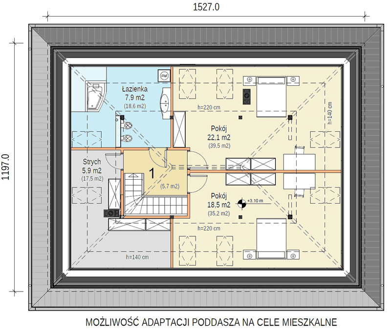 Rzut poddasza domu jednorodzinnego Heros bez garażu