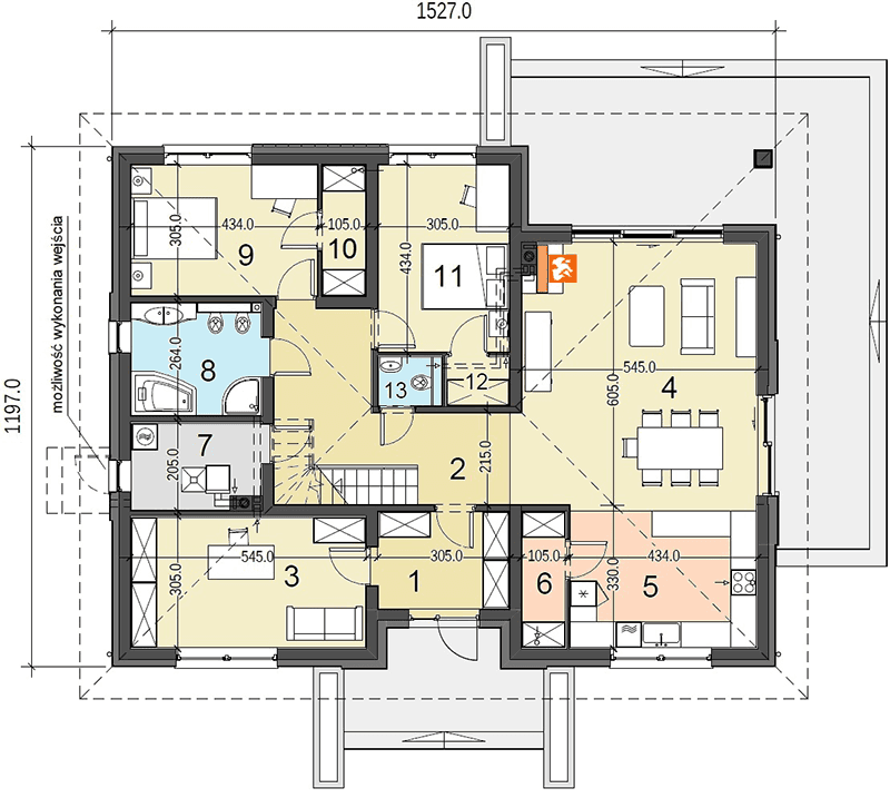 Rzut parteru domu jednorodzinnego Heros bez garażu