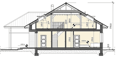 Przekrój domu jednorodzinnego Heros z garażem 2 st.