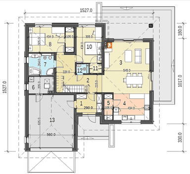 Rzut parteru domu jednorodzinnego Heros z garażem 2 st.