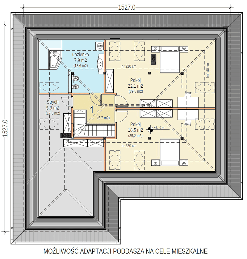 Rzut poddasza domu jednorodzinnego Heros z garażem 2 st.