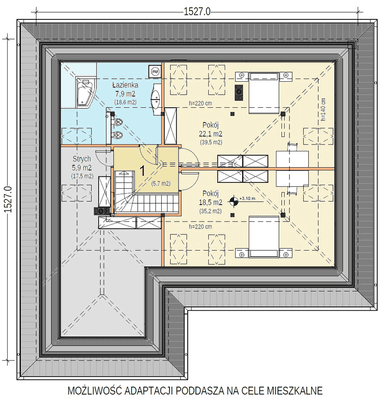 Rzut poddasza domu jednorodzinnego Heros z garażem 2 st.