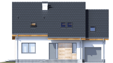 Elewacja frontowa domu jednorodzinnego Jaskółka 1 z garażem