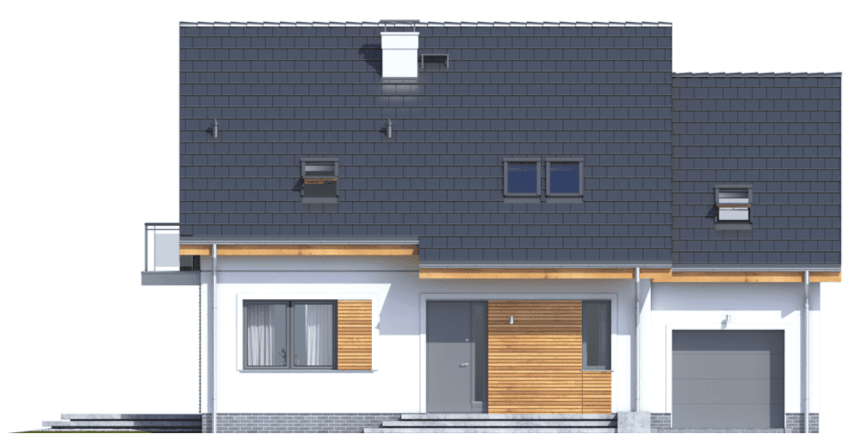 Elewacja frontowa domu jednorodzinnego Jaskółka 2 z garażem