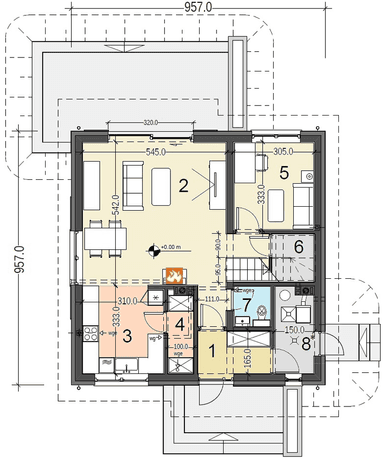 Rzut parteru domu jednorodzinnego Jaskółka 3 bez garażu
