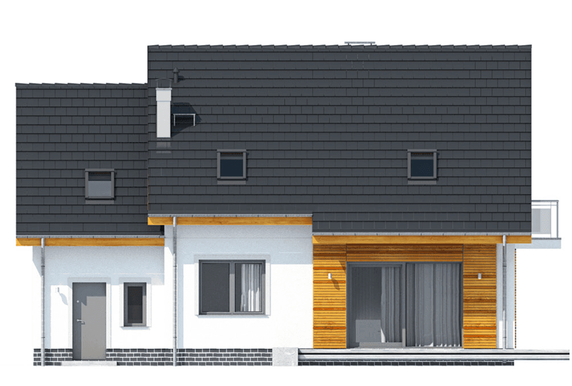 Elewacja tylna domu jednorodzinnego Jaskółka 4 z garażem