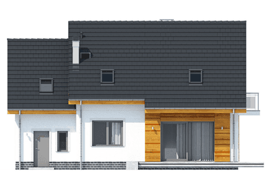 Elewacja tylna domu jednorodzinnego Jaskółka 4 z garażem