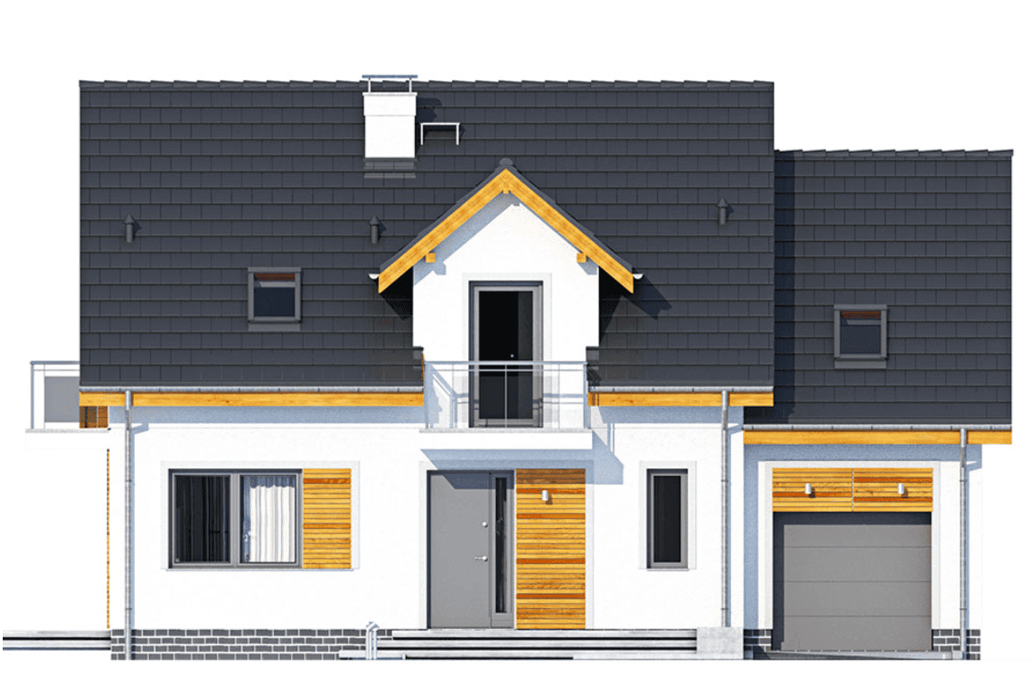 Elewacja frontowa domu jednorodzinnego Jaskółka 4 z garażem