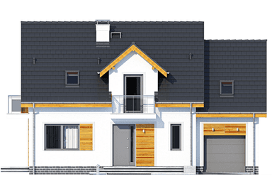 Elewacja frontowa domu jednorodzinnego Jaskółka 4 z garażem