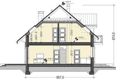 Przekrój domu jednorodzinnego Jaskółka 4 z garażem