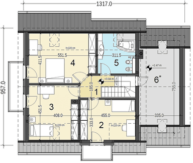 Rzut poddasza domu jednorodzinnego Jaskółka 4 z garażem