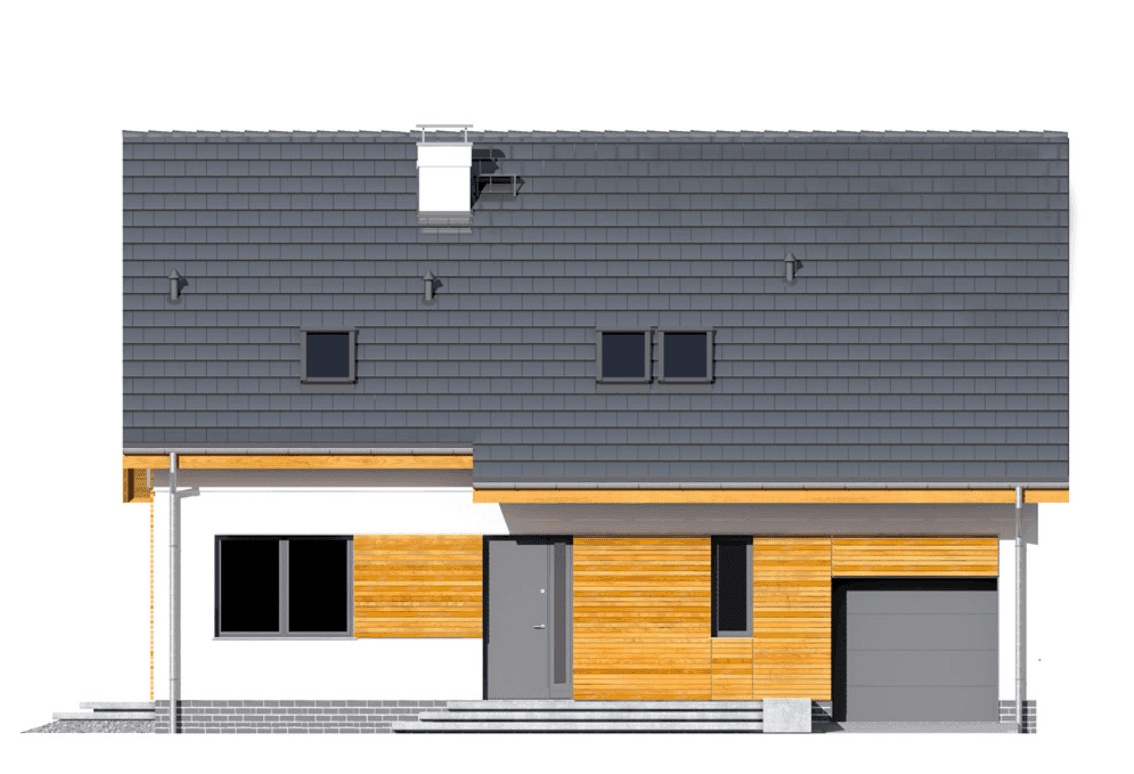 Elewacja frontowa domu jednorodzinnego Jaskółka 5 z garażem