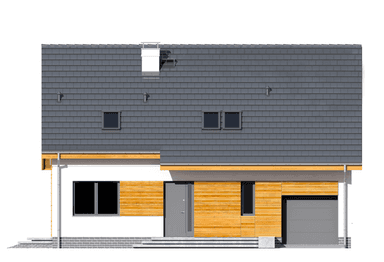 Elewacja frontowa domu jednorodzinnego Jaskółka 5 z garażem