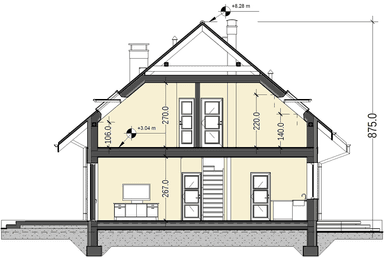 Przekrój domu jednorodzinnego Jaskółka 5 z garażem XL