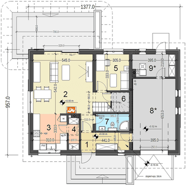 Rzut parteru domu jednorodzinnego Jaskółka 5 z garażem XL