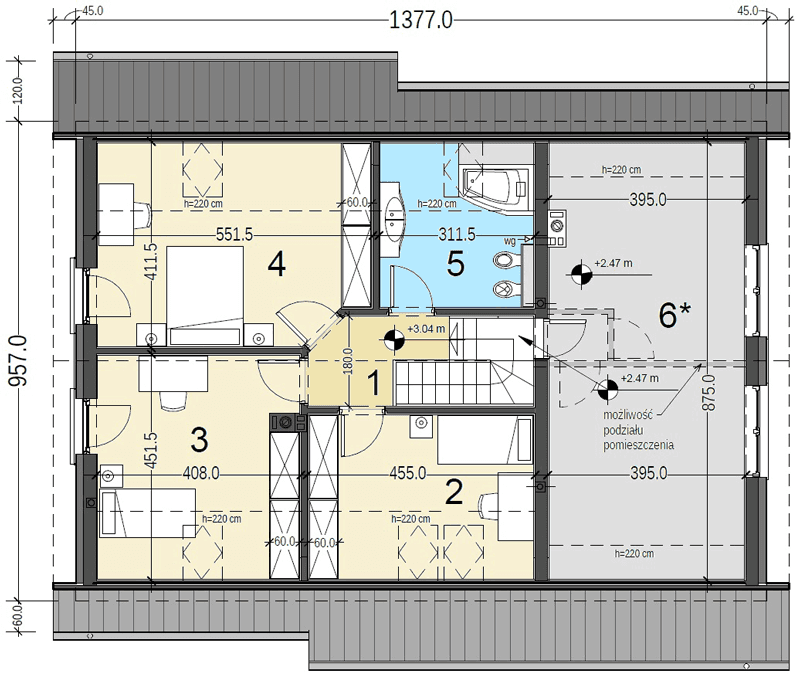Rzut poddasza domu jednorodzinnego Jaskółka 5 z garażem XL