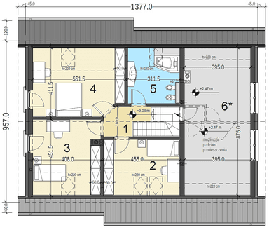 Rzut poddasza domu jednorodzinnego Jaskółka 5 z garażem XL
