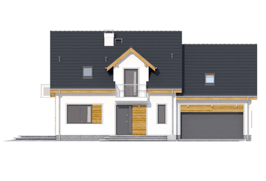Elewacja frontowa domu jednorodzinnego Jaskółka 6 z garażem 2 st.