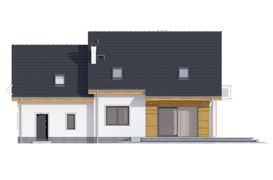 Elewacja tylna domu jednorodzinnego Jaskółka 6 z garażem 2 st.