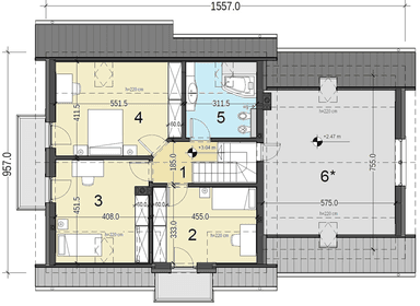 Rzut poddasza domu jednorodzinnego Jaskółka 6 z garażem 2 st.